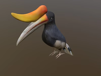 Colorful Flying Bird With Large Yellow Orange Beak And Black Body 3d model