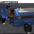 Blue Three Wheel Motorcycle With Open Cargo Bed Railings Headlights And Driver Seat