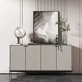 Elegant Modern Entryway Console Cabinet With Geometric Pattern Doors And Decorative Plant 3d model