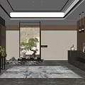 Modern Front Desk Reception Lobby Design With Potted Tree Water Feature And Landscape Art
