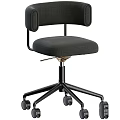 Modern Office Desk and Chair Set with Red Upholstered Chair Wheeled Base and Metal Frame
