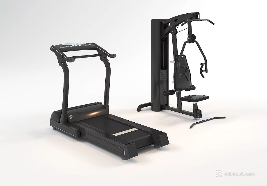 Home Gym Fitness Equipment Treadmill And Multifunctional Training Machine With Modern Black Design 3d model 