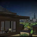 Residential Houses With Dark Roofs Lush Green Hills City Skyline Blue Sky And White Clouds