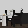 Modern Kitchen Interior With Black Island Dining Table Chairs And Wooden Floor