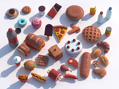 Assorted Food Models With Donuts Cake Pizza Burger Ice Cream And Bread 3d model Assorted Food Models With Donuts Cake Pizza Burger Ice Cream And Bread 3d model