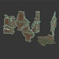 Ancient Building Ruins with Brick Wall Fragments and Column Remains Structures