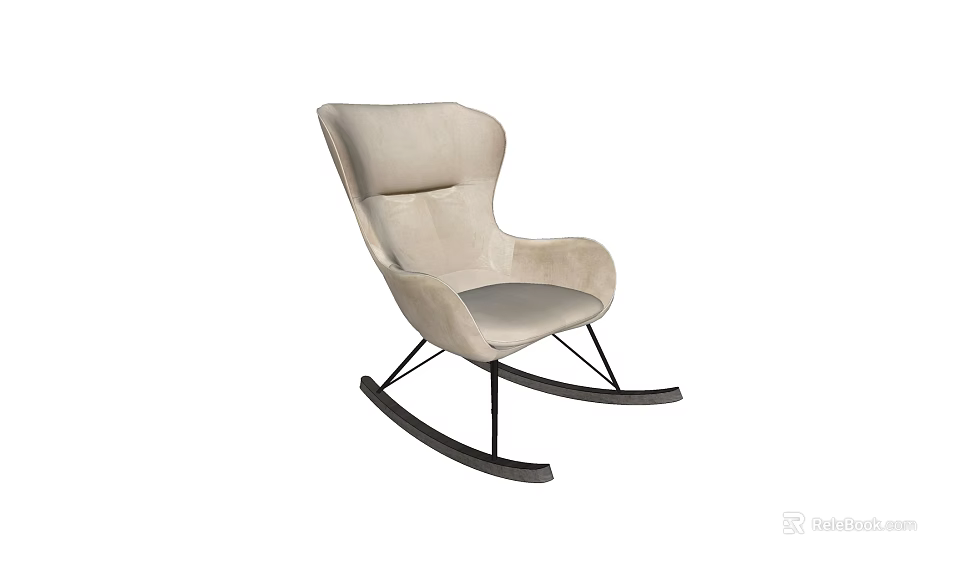 Beige Upholstered Rocking Chair With Black Metal Frame Modern Stylish Design 3d model 