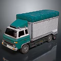 Green Cab Commercial Truck Featuring Roll Up Door And Tarpaulin Covered Cargo Bed