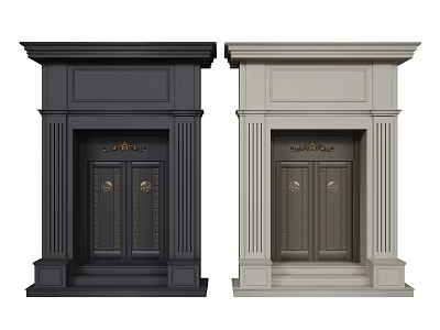 Classical Double Entrance Door With Columns And Decorative Elements In Black And Gray 3d model