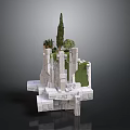 Detailed Stone Architectural Model With Layered Platforms Trees And Green Grass