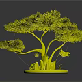 Pink Fluffy Artificial Tree Shaped Decorative Plant With Small Ornaments On Yellow Base