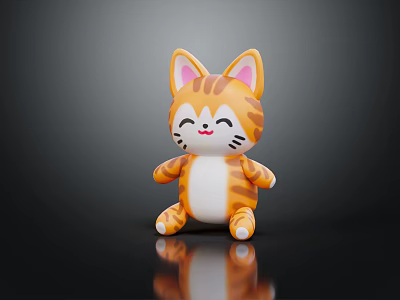 Cute Cartoon Style Orange And White Cat Doll With Pink Ears Smiling Expression Sitting Pose 3d model