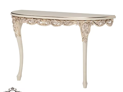 Elegant White Carved Dining Table With Ornate Leg Design And Classic Style 3d model