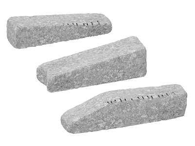 Three Gray Stone And Wood Textured Pieces With Surface Holes And Notches Design 3d model