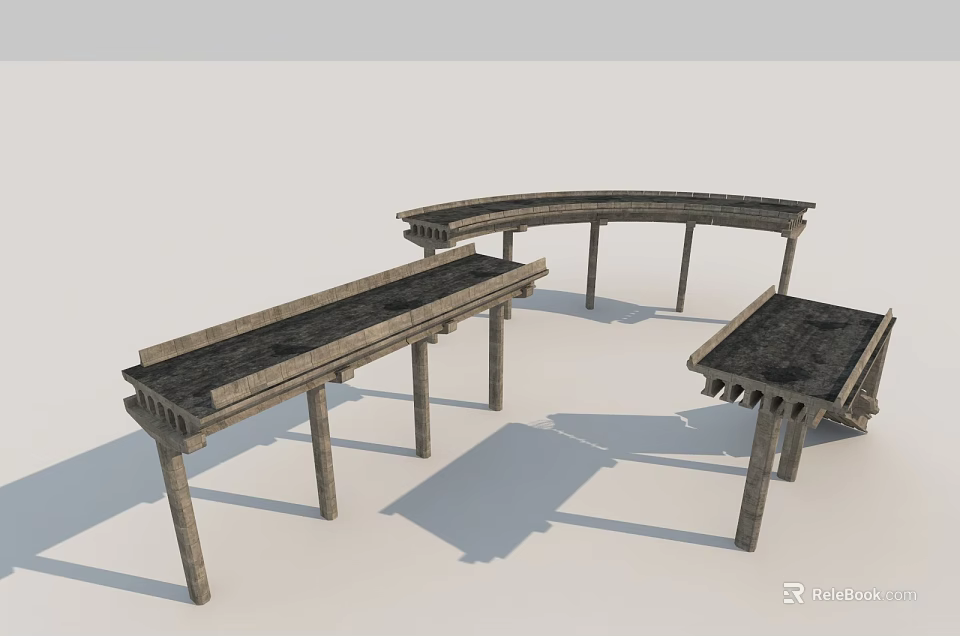 Road Facilities With Curved And Long Structures Featuring Stone Texture Support Columns 3d model