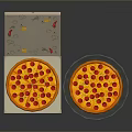 Delicious Pepperoni Pizza In Open Cardboard Box And On Ceramic Plate With Decorative Patterns