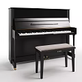 Elegant Black Yamaha Piano With Black Stool And Beige Cushion For Musical Instrument