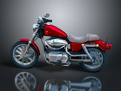 Shiny Red Cruiser Motorcycle With Brown Leather Seat Chrome Engine And Black Wheels 3d model