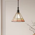 Bell Shaped Stained Glass Pendant Light Hanging In Minimalist Interior With Decorative Branch