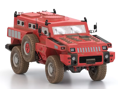 Red Military Armored Tank with Multiple Wheels and Top Equipment Design 3d model