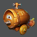Cartoon Decorative Storage Barrel With Eyes Yellow Wheels Metal Parts And Small Orange Character