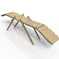 Simple Bamboo Bridge Structure With Thatch Surface And Wooden Supports