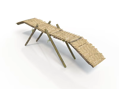 Simple Bamboo Bridge Structure With Thatch Surface And Wooden Supports 3d model