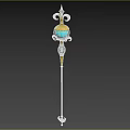 Enchanted Glowing Blue Gem Staff With Golden Decorations And Long Pole
