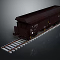 Dark Brown Freight Train Car on Railway Track with Detailed Wheels and Structure