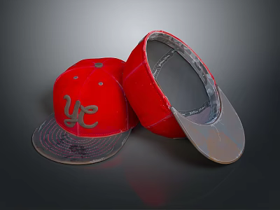 Stylish Red Everyday Caps With UE Logo Inner Lining And Brim Design 3d model