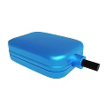 Blue Square Shaped Portable Electronic Device with Black Connector and Compact Design