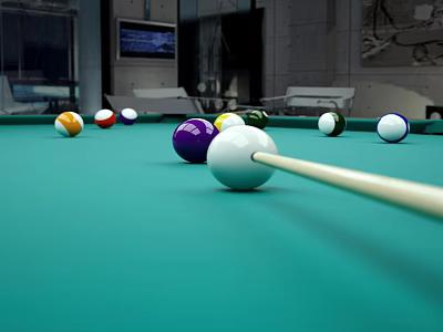 Professional Billiard Table With Colorful Balls And Cue Stick For Indoor Sports Equipment 3d model