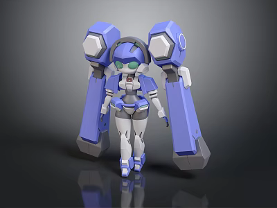 Sci Fi Robot Character With Blue Mechanical Arms And White Body Design 3d model