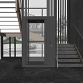 Modern Elevator Passageway With Glass Wall Stairs And Marble Floor 3d model