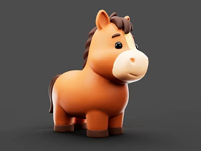 3D Rendered Cute Brown Cartoon Horse Stuffed Toy With Big Eyes And Playful Design 3d model