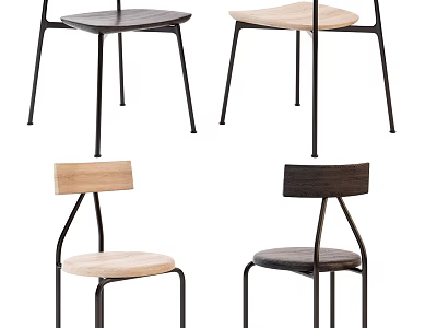 Stylish Modern Leisure Chairs With Wooden Seats Metal Frames And Minimalist Designs 3d model