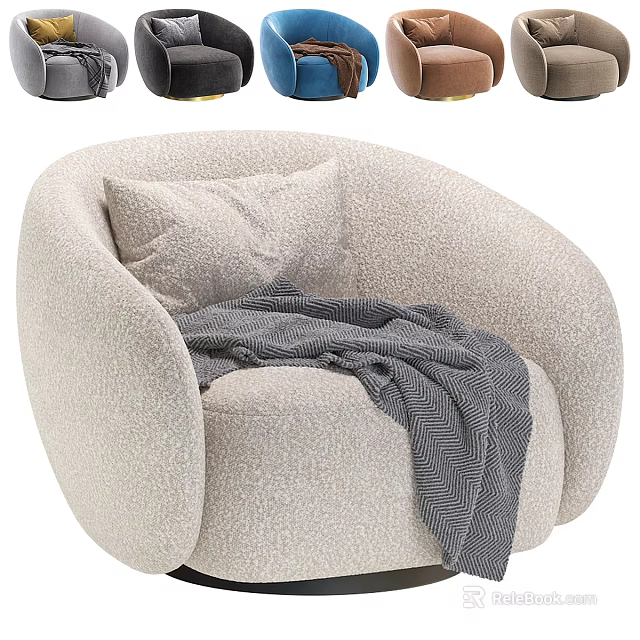 Modern Beige Textured Single Seater Sofa With Cushion And Grey Blanket 3d model 