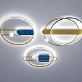 Modern Circular Ceiling Lights With Blue And Gold Elements And Illuminated Strips 3d model