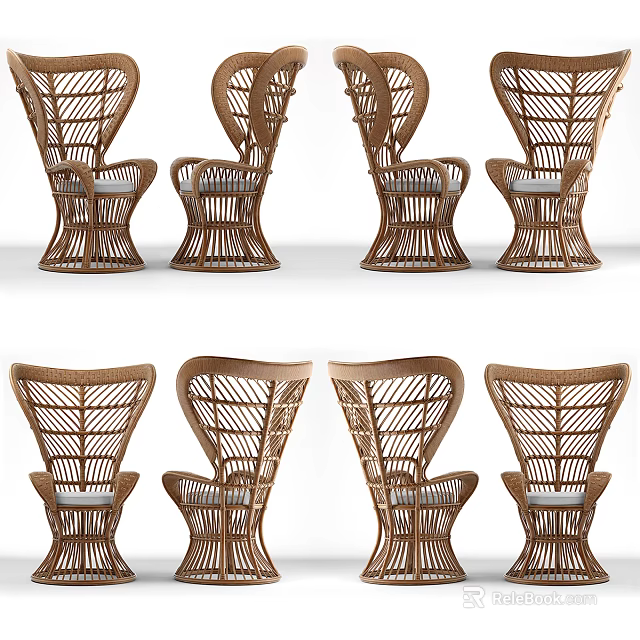 Modern Woven Rattan Leisure Chair Design With Wooden Frame And Comfortable Seat 3d model 