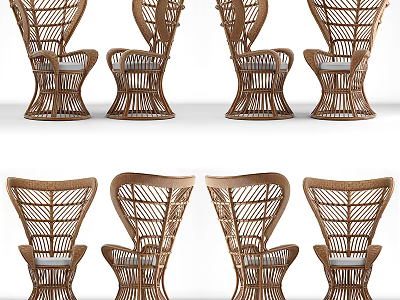 Modern Woven Rattan Leisure Chair Design With Wooden Frame And Comfortable Seat 3d model