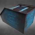 Rusty Blue Metal Container with Engraved Details and Weathered Surface on Gray Background 3d model