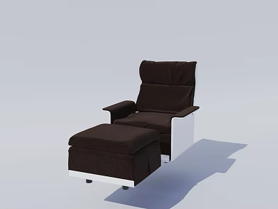Dark Brown Fabric Single Sofa With White Base Ottoman For Living Room 3d model