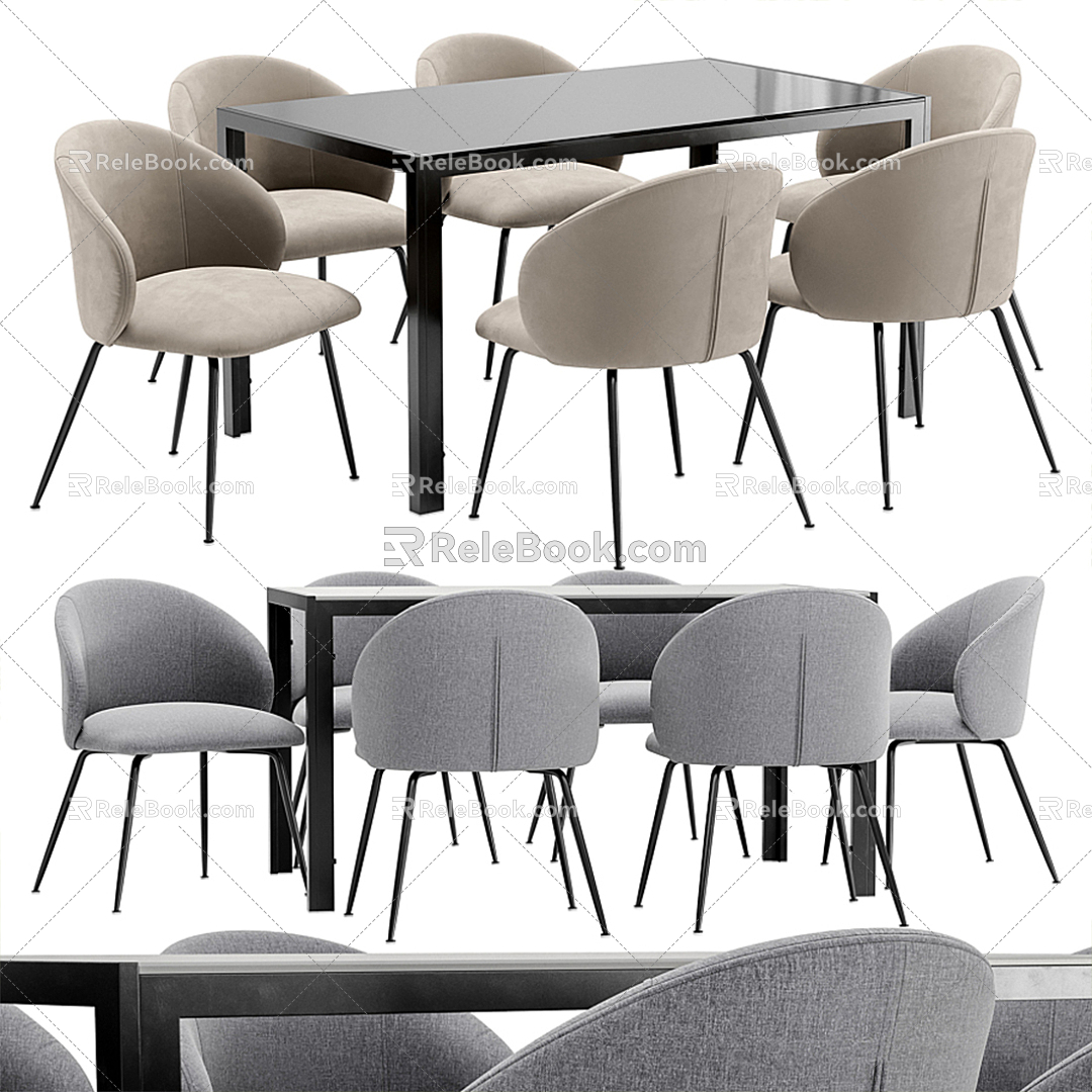 Modern Dining Table and Chair Combination 3d model