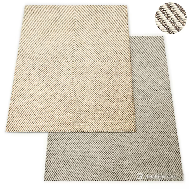 Square Woven Carpet in Beige and Gray Herringbone Pattern for Home Decor 3d model