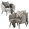 Cozy Modern Light Gray Upholstered Single Sofa With Plaid Cushion And Draped Blanket