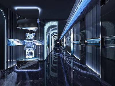 Modern Luxury KTV Corridor Design With Neon Lights Glossy Reflective Floor And Art Sculpture 3d model