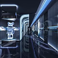 Modern Luxury KTV Corridor Design With Neon Lights Glossy Reflective Floor And Art Sculpture