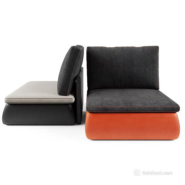 Modern Single Sofa With Black Backrest Gray Cushion And Orange Base 3d model