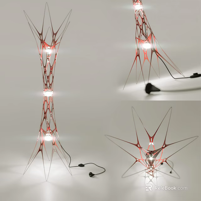 Modern Artistic Abstract Floor Lamp Design With Red Spider Like Structure And White LED Light 3d model 