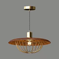 Elegant Modern Pendant Light with Wooden Shade and Brass Metal Cage Design